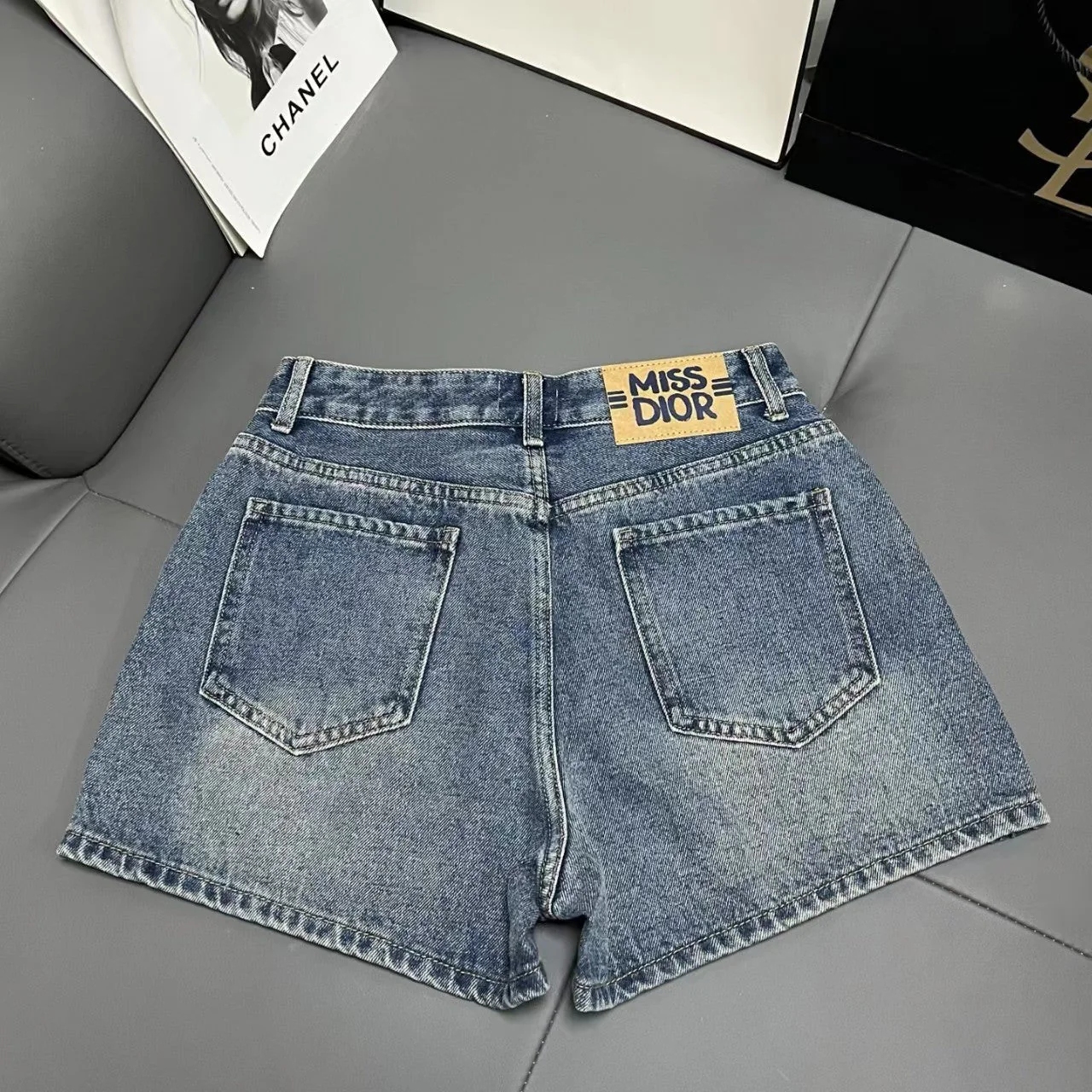 Pocket towel monogram denim shorts
