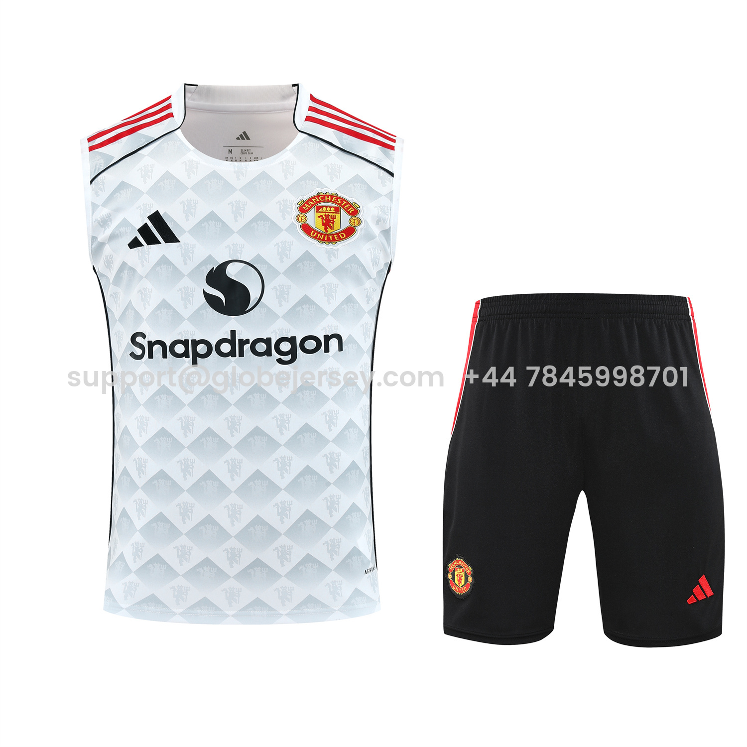 Manchester United 25-26 Vest Training Set - Red Edge White Vest & Black Shorts