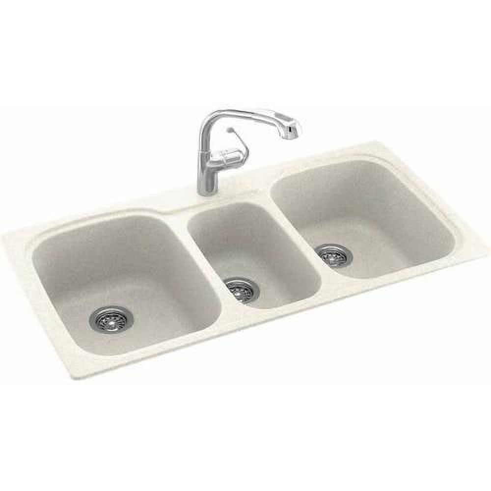 Swanstone KS04422TB.010 Solid Surface 1-Hole Drop in Triple-Bowl Kitchen Sink, 44-in L X 22-in H X 9-in H, White