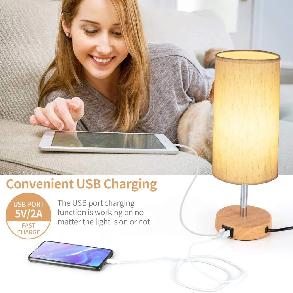 Maple Star Touch Control Table Lamp,Bedside Desk Lamp with 2 USB Port,Woodgrain Touch Control Table Lamp (LED Bulb Included)