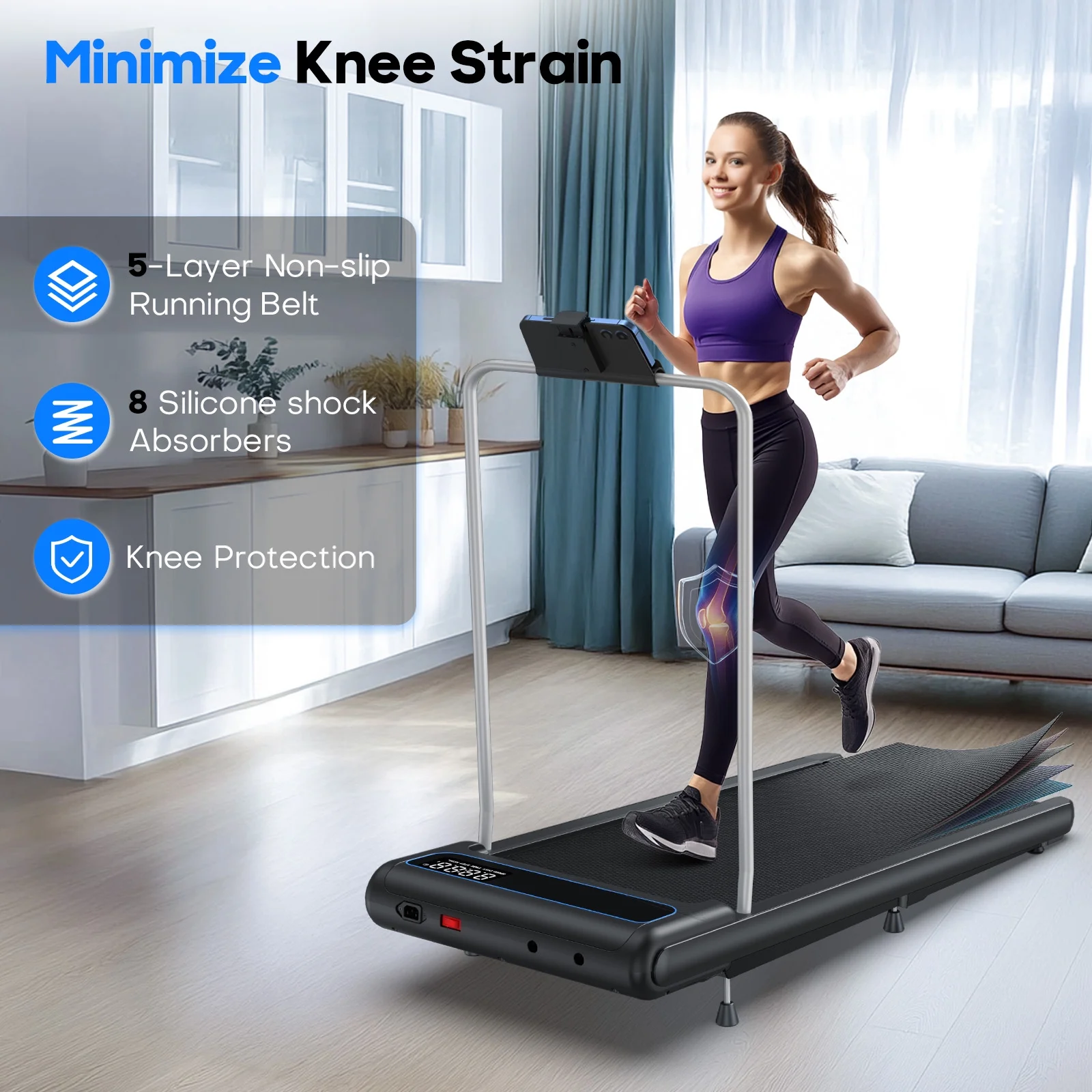 YZRUN Walking Pad, 2.5 HP Treadmills for Home Small with Handles, 5 MPH Under Desk Treadmill Walking Pad, 265 LBS