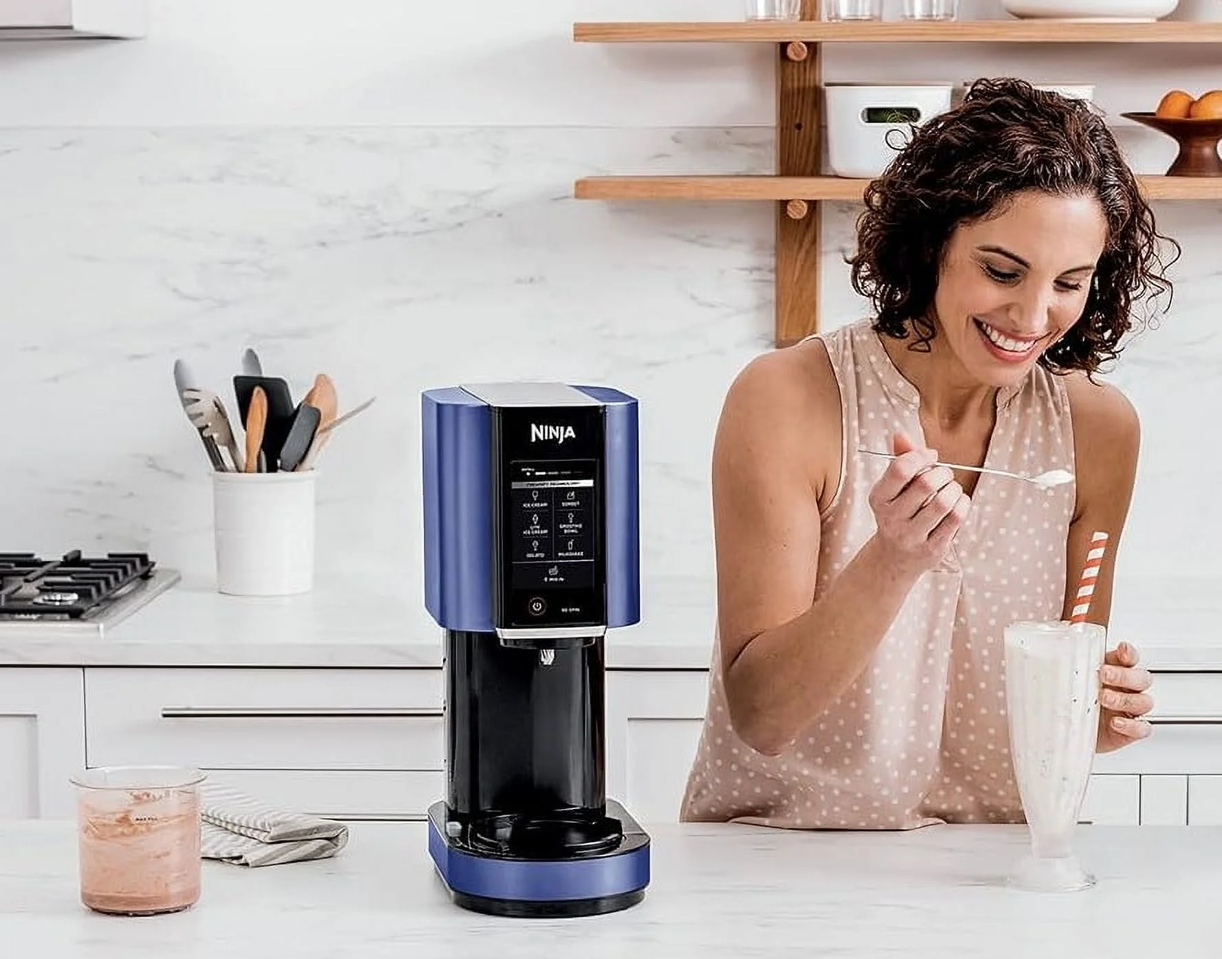 Restored Ninja NC301 CREAMi Ice Cream Maker, for Gelato, Mix-ins, Milkshakes, Sorbet, Smoothie Bowls & More - Navy Blue (Refurbished)