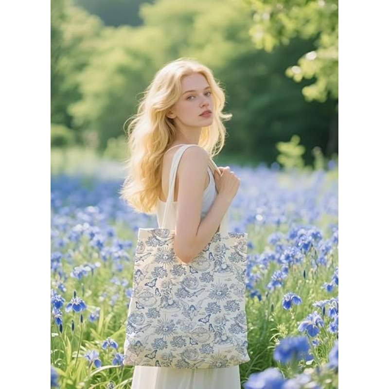 CANVORY Canvas Tote Bag with Aesthetic Prints