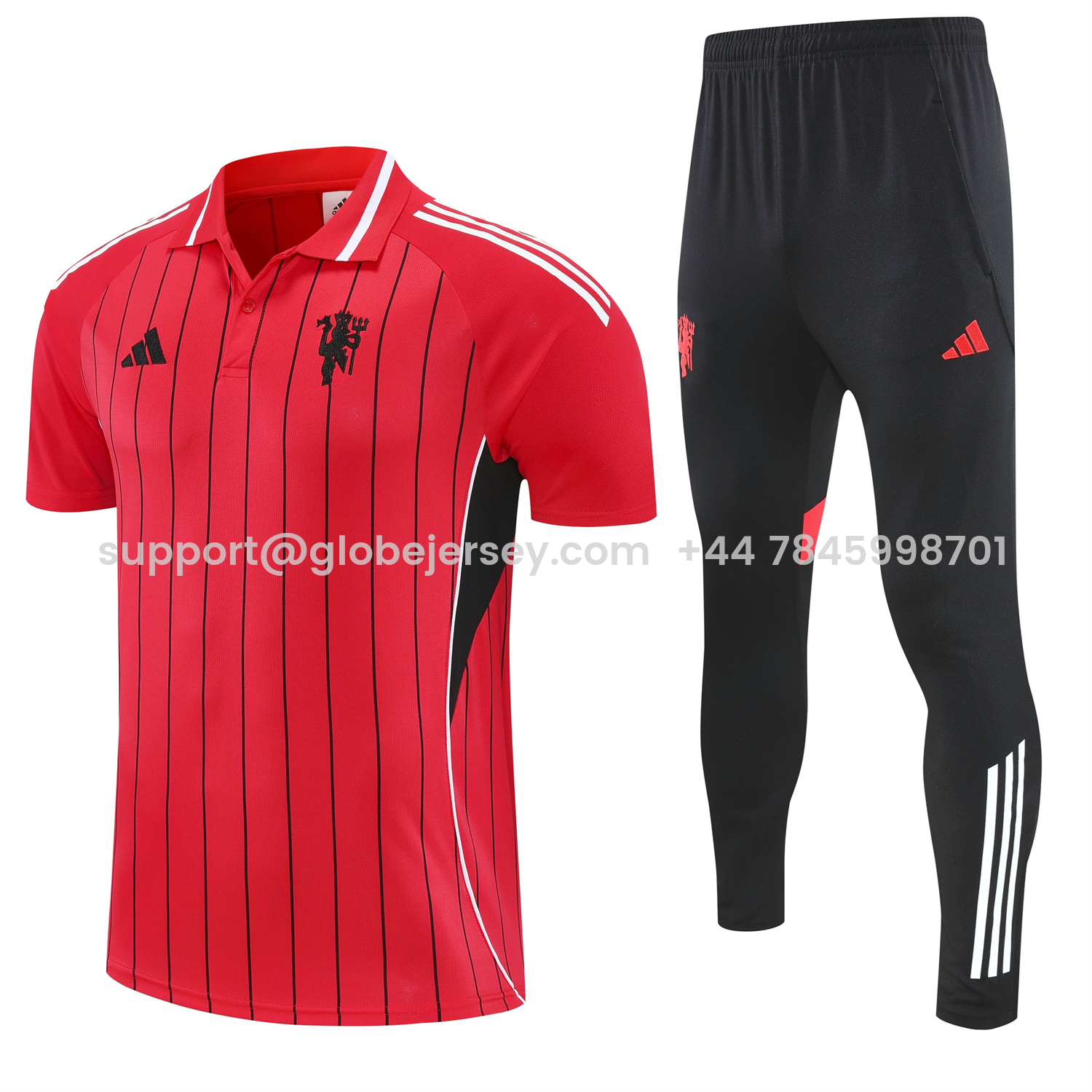 Manchester United 25-26 POLO Short-Sleeve Training Set - Red Top and Black Pants