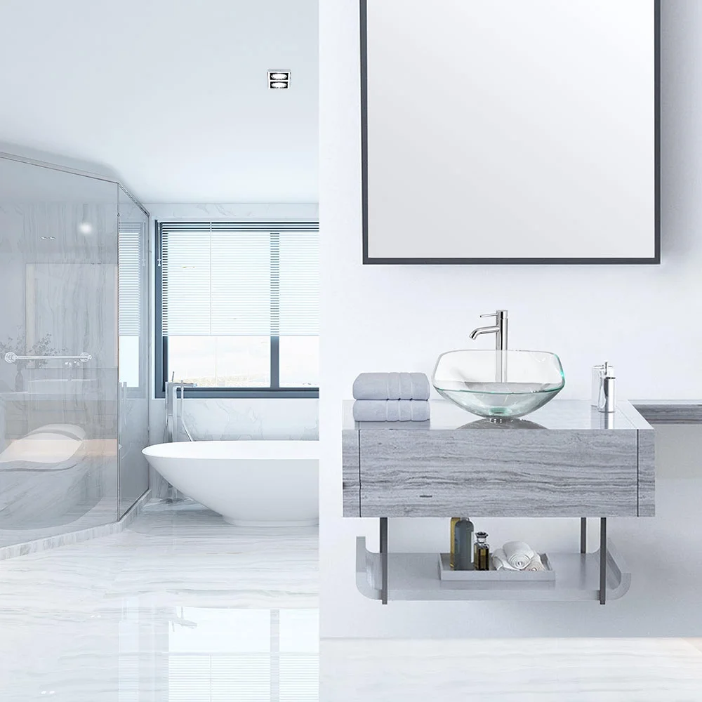 Aquaterior 2 Pack Square Tempered Glass Above Counter Vessel Bowl Vanity Sink