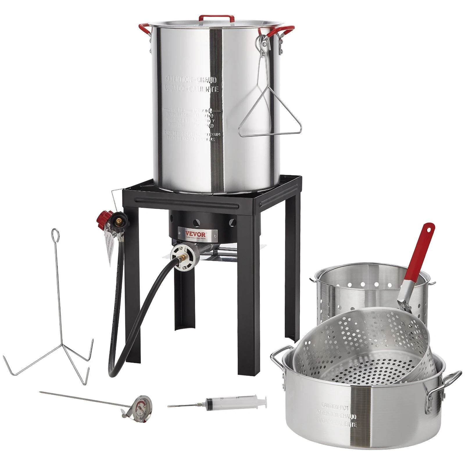 5-Piece Outdoor Turkey and Seafood Cooking Set: High-Power Fryer/Steamer with 54K BTU Burner, Baskets, Rack, and Thermometer
