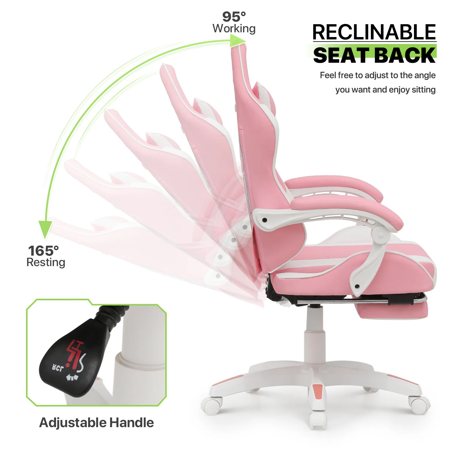 Magshion Adjustable Gaming Chair, Ergonomic PC Computer Seat with Headrest and Lumbar Support for Adults Teens Desk Chair, Black