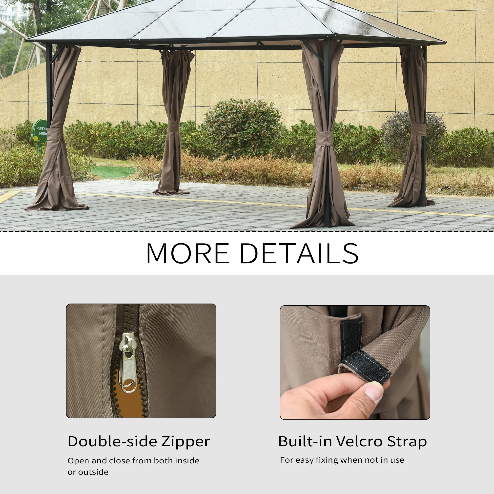 10' x 12' Universal Gazebo Sidewall Set with Panels, Hooks and C-Rings Included for Pergolas and Cabanas, Dark Brown