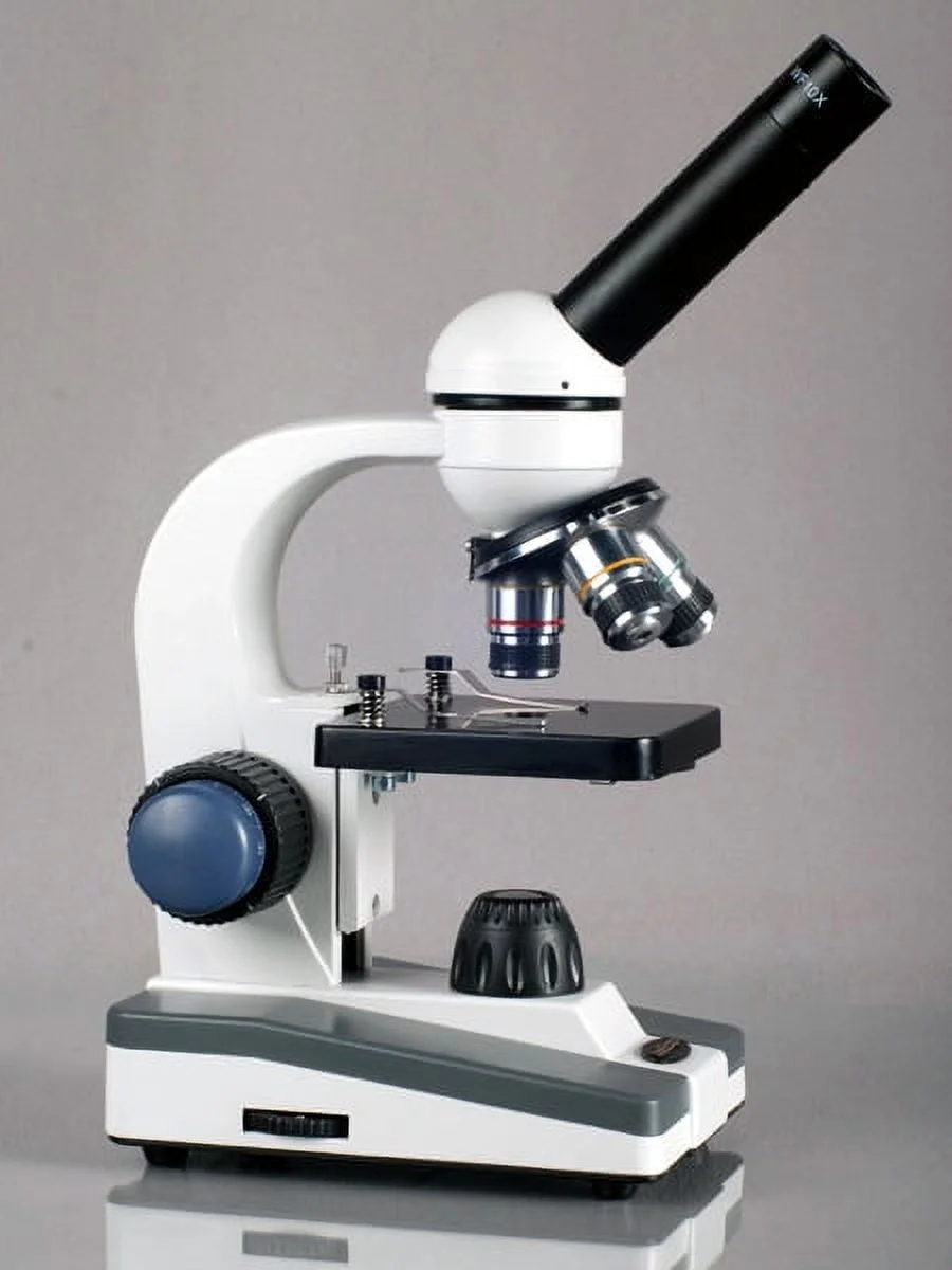 AmScope 40X-1000X Portable Student LED Compound Microscope Kit with Glass Lens & Metal Frame + Slide Kit & Book