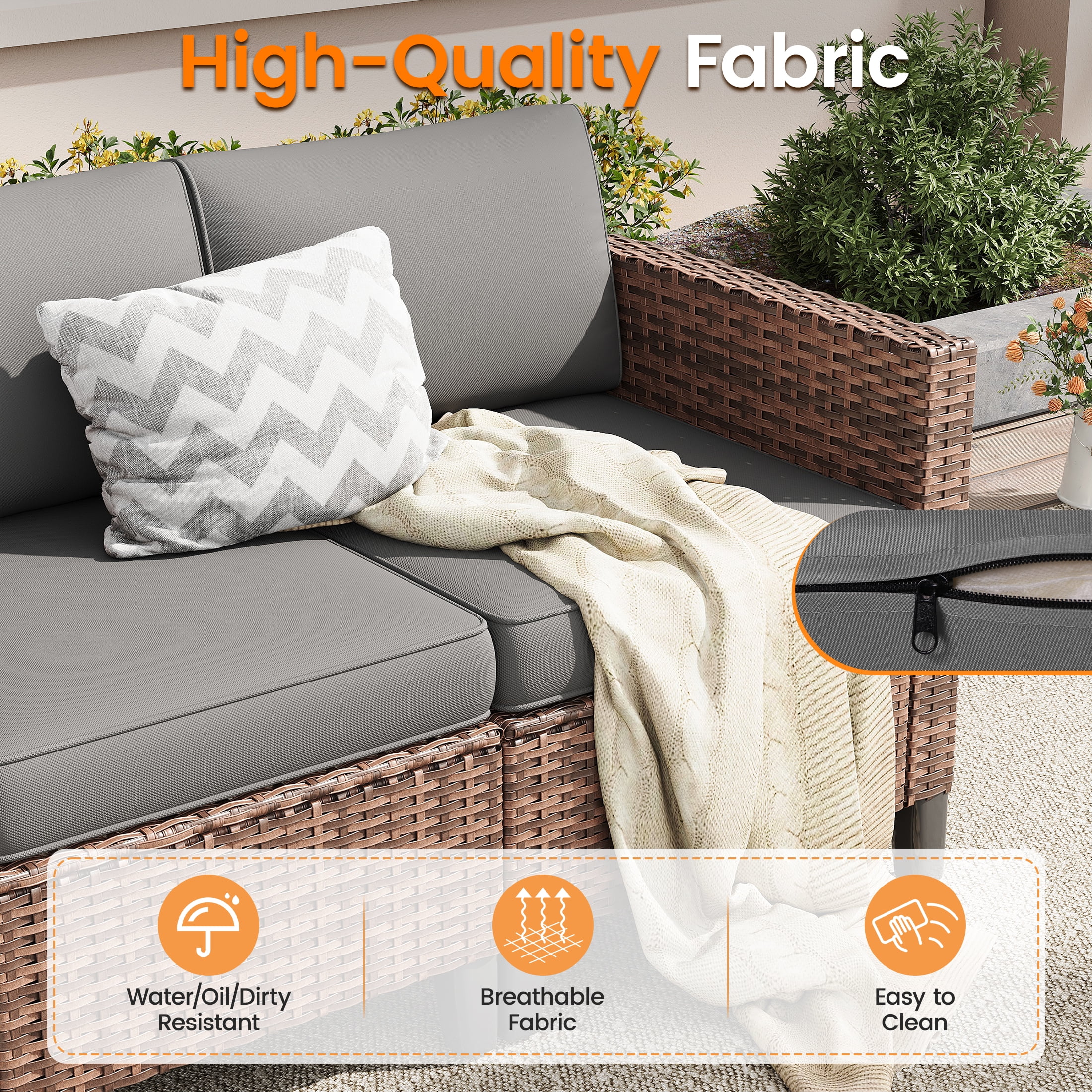 Poteban Outdoor Patio Furniture Set, Rocking Swivel Chair, 9 Pieces Wicker Rattan Sectional Furniture for Backyard (Grey)