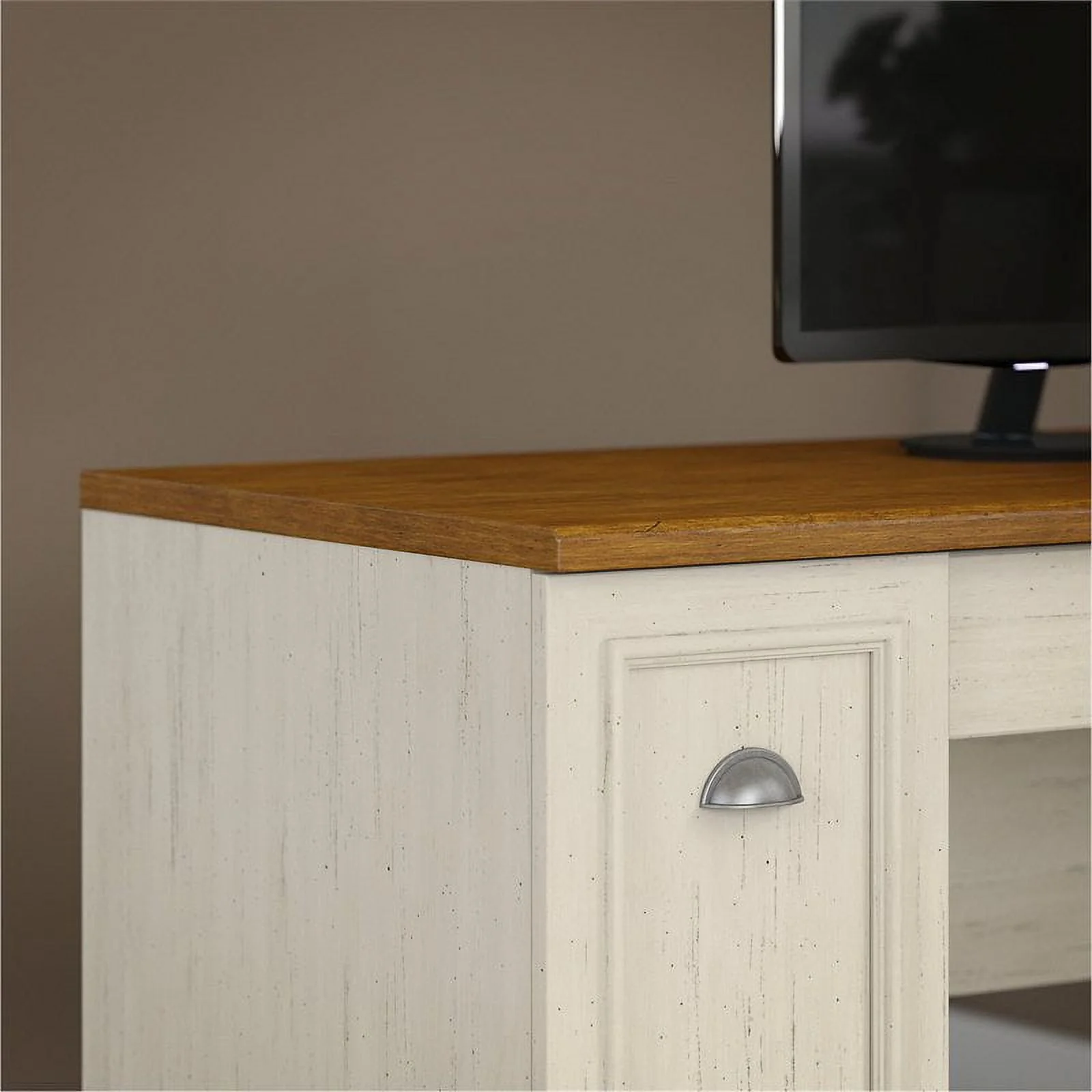 Bush Furniture Fairview L Shaped Desk with Hutch in Antique White