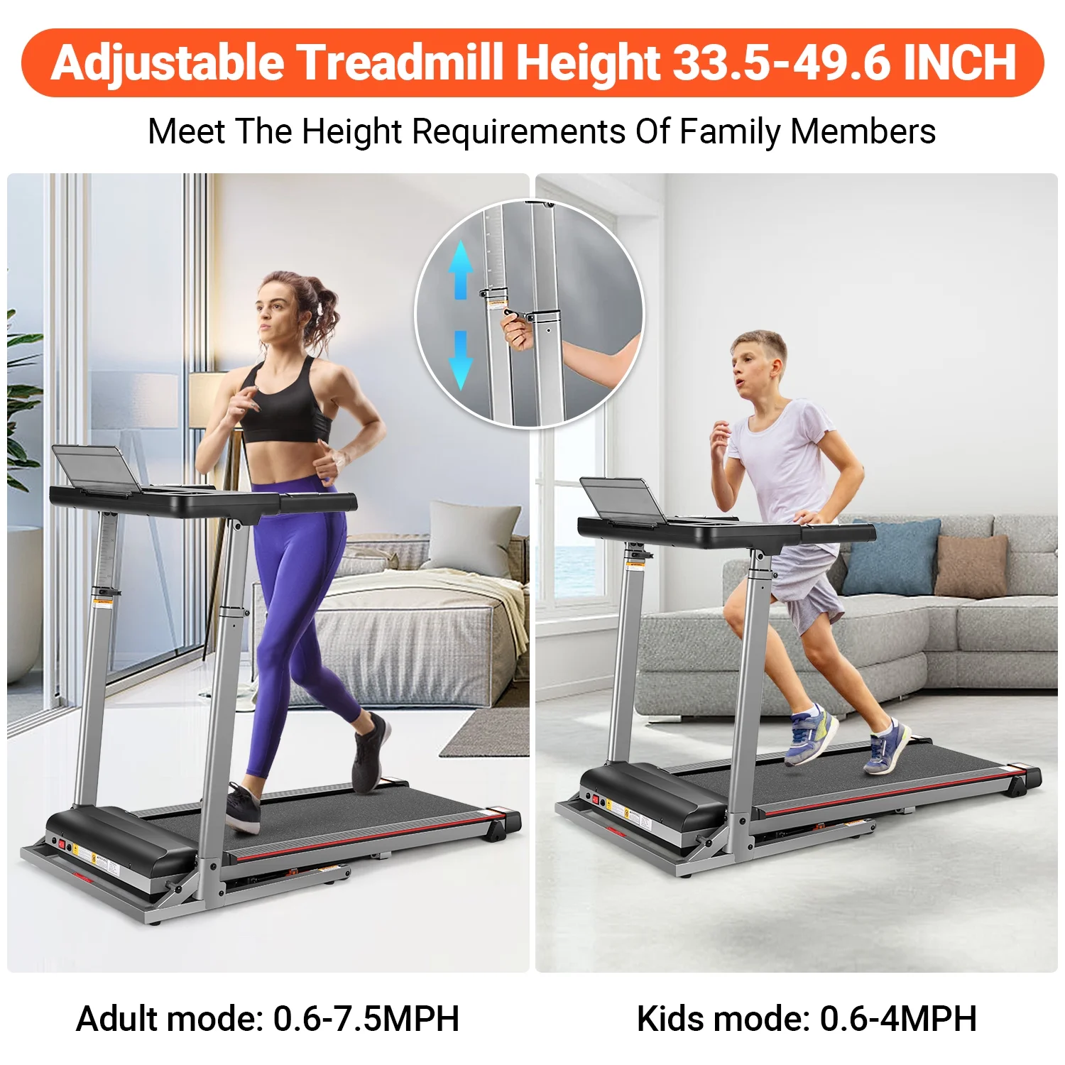 Simpfree Treadmill with Height-Adjustable Desk, 300LBS Folding Treadmill with Incline\App\Bluetooth Speakers\LED Monitor\64 Programs for Home, 0.6-7.5MPH/h