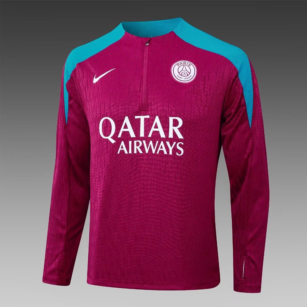 2024/2025 Psg Paris Saint-Germain Half-Pull Training Suit Purple-Red Football Shirt 1:1 Thai Quality