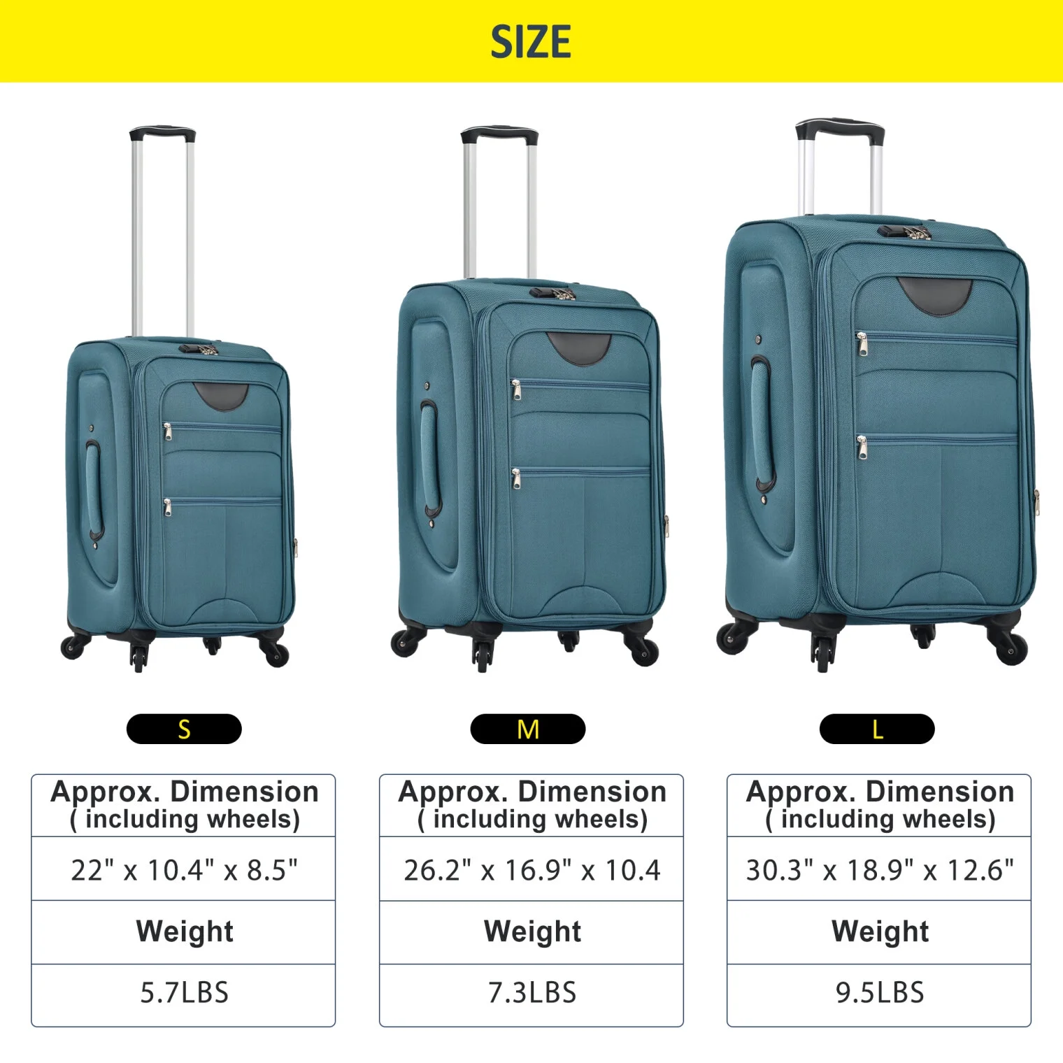 Expandable Softside Luggage Sets 3 Piece,Upright Spinner Suitcases with Wheels,Lightweight Carry on Luggage Travel Set,Green