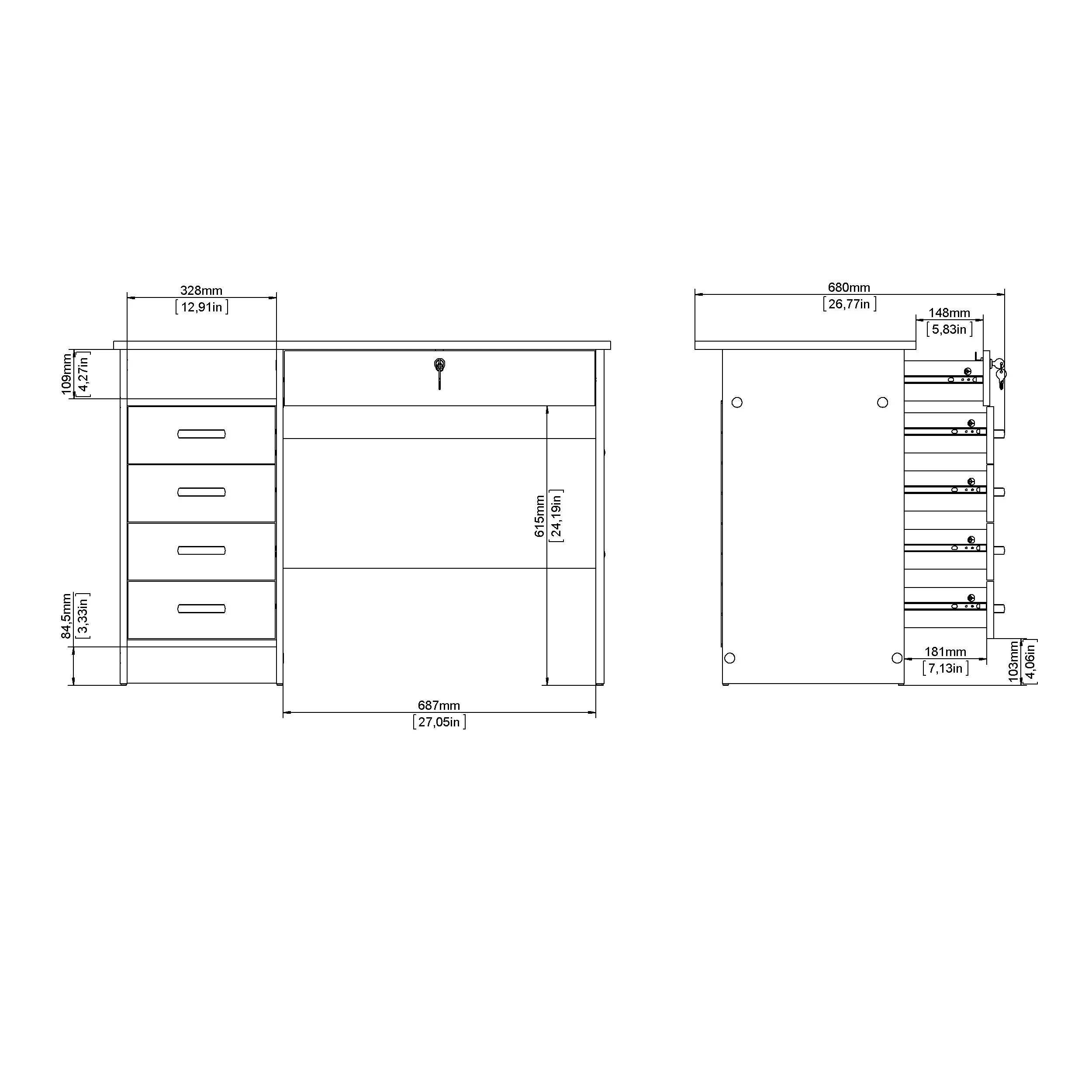 Tvilum Walden 5 Drawer Desk with 1 Locking Drawer for Adults, Oak Finish