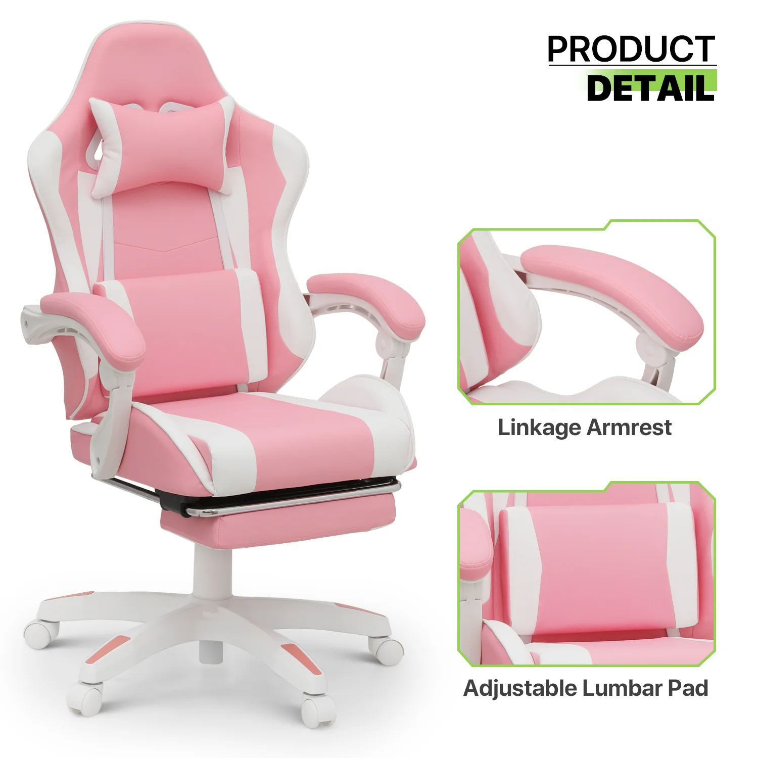 Magshion Adjustable Gaming Chair, Ergonomic PC Computer Seat with Headrest and Lumbar Support for Adults Teens Desk Chair, Black
