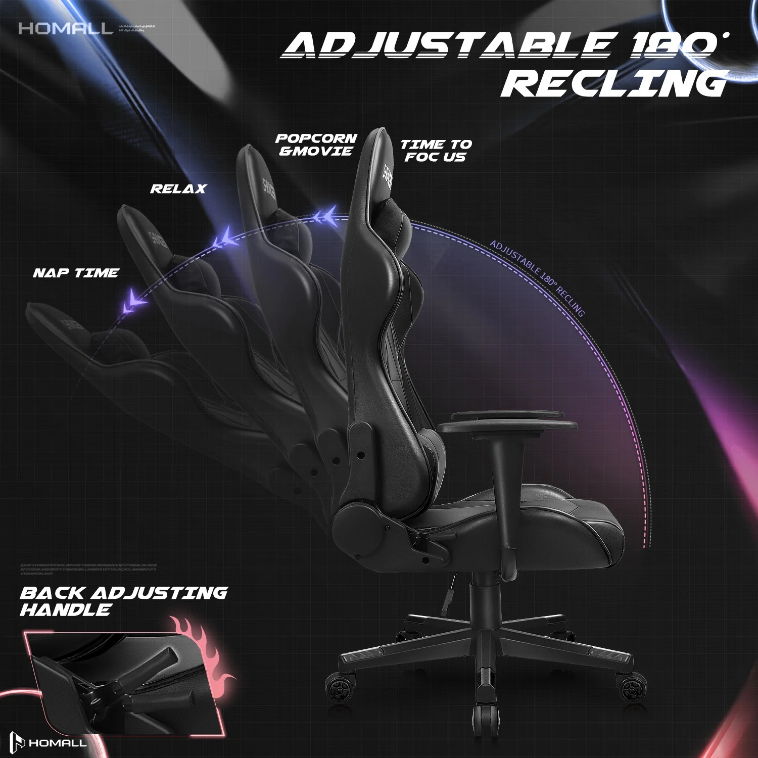 Homall Gaming Chair Office Chair High Back Computer Chair Leather Desk Chair Racing Executive Ergonomic Adjustable Swivel Task Chair with Headrest and Lumbar Support, Purple