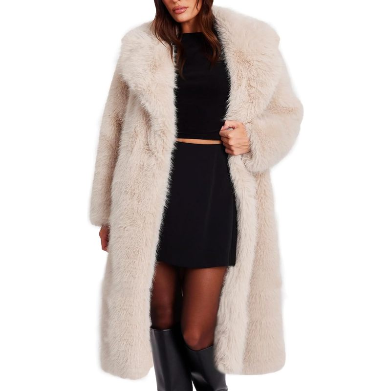 Women's Long Faux Fur Coats Winter Fluffy Open Front Luxury