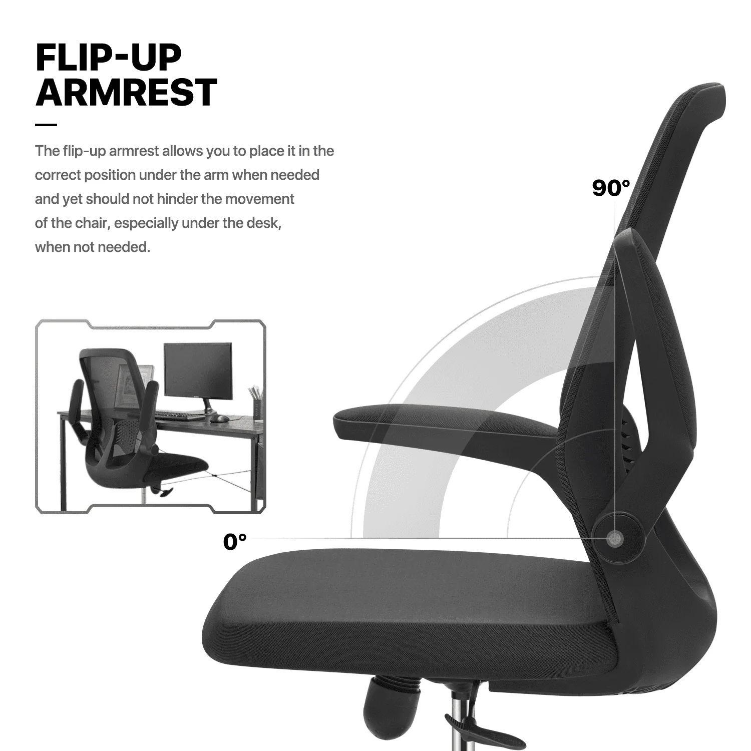 Magshion Computer Desk & Chair Set, Adjustable Height Rolling Office Chair with Flip Up Armrest & 2-Tier Table with Monitor Storage Shelf and Host Rack, Black