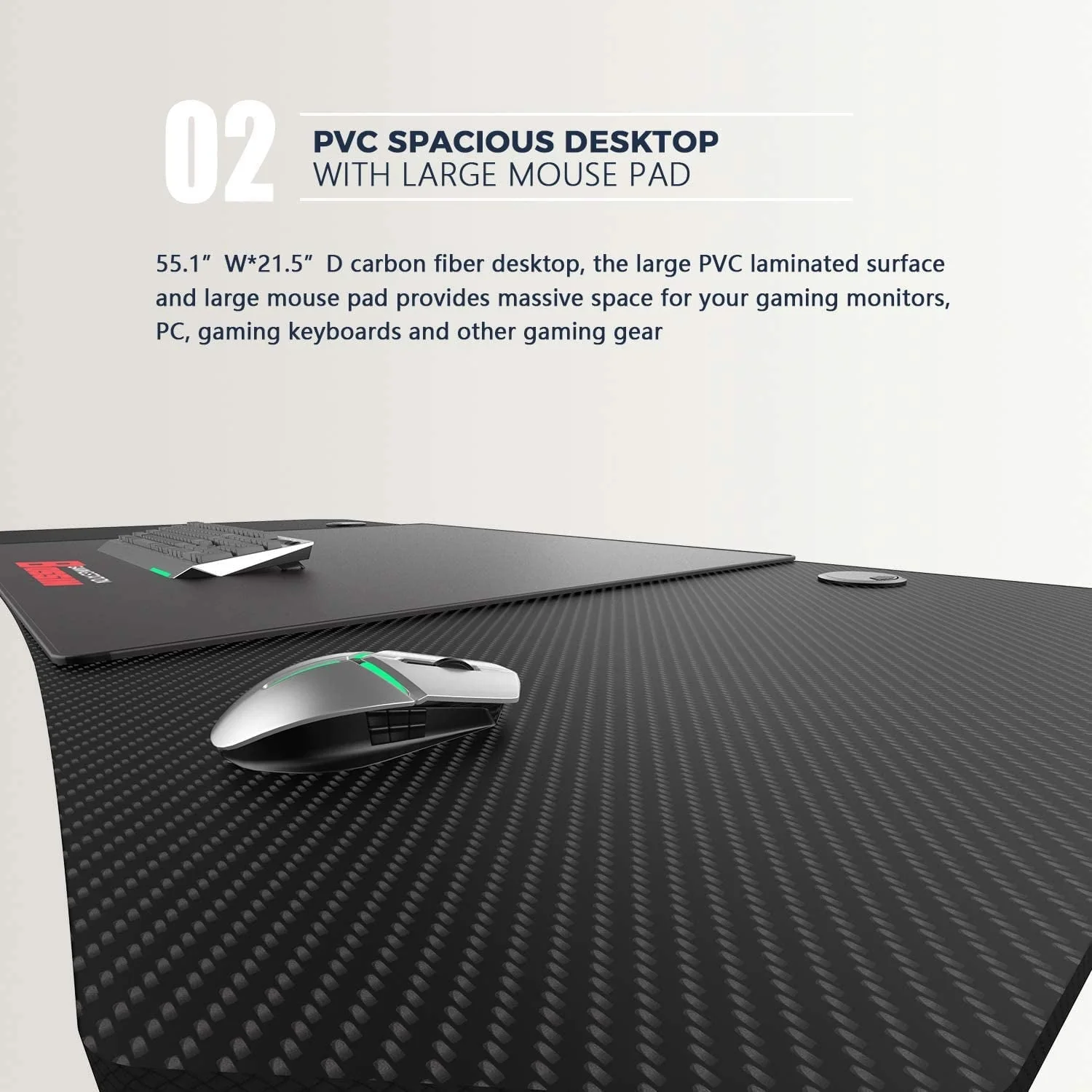 Vitesse 55 Inch Gaming Desk, Ergonomic Office PC Computer Desk with Large Mouse Pad, Z Shaped Gamer Tables Pro with USB Gaming Handle Rack, Stand Cup Holder and Headphone Hook