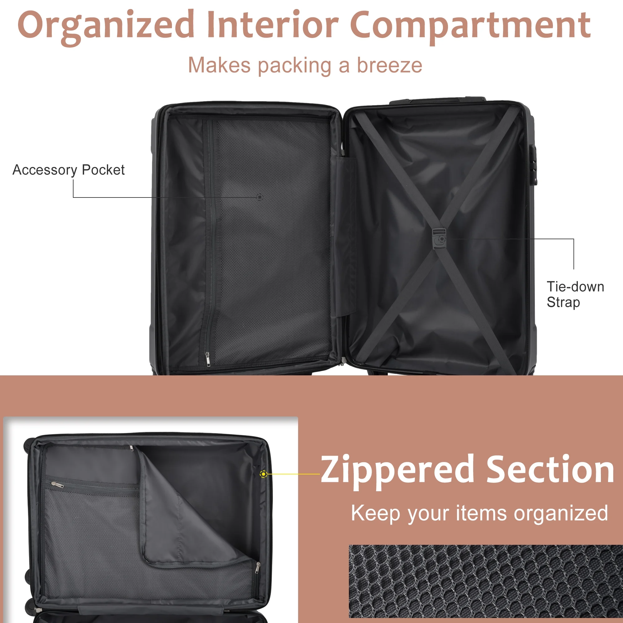 EUROCO 3 Piece Luggage Set, Expandable Hardshell Suitcase with TSA Lock and Double Spinner Wheels,ABS Lightweight Durable Travel luggage Set(20