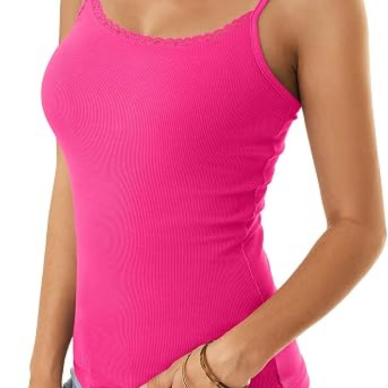 Womens Lace Tank Top Adjustable Spaghetti Straps Ribbed Camisole Tops