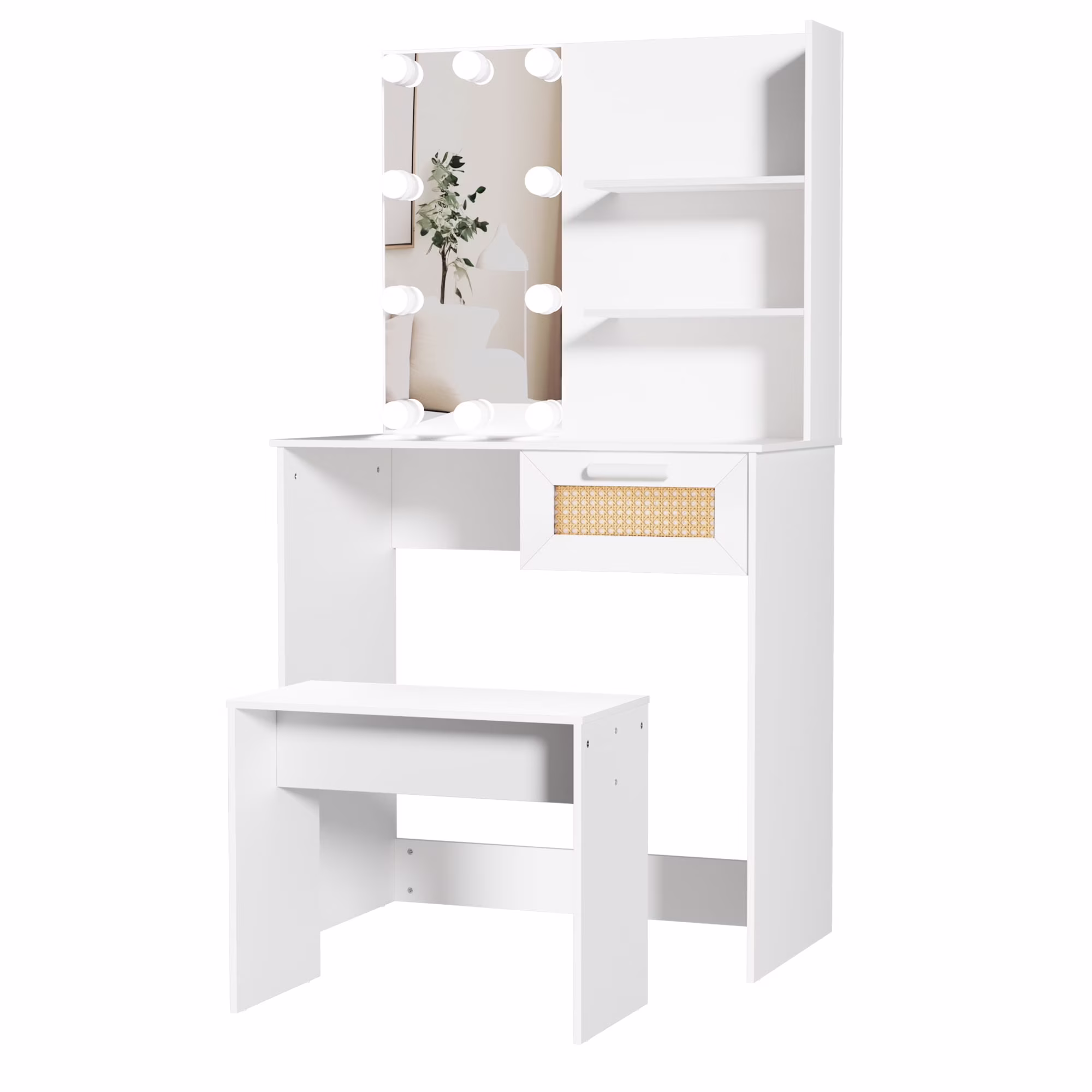 Resenkos Vanity Desk Set with Mirror and Lights for Makeup, 5 Drawers Storage Dresser for Bedroom, White