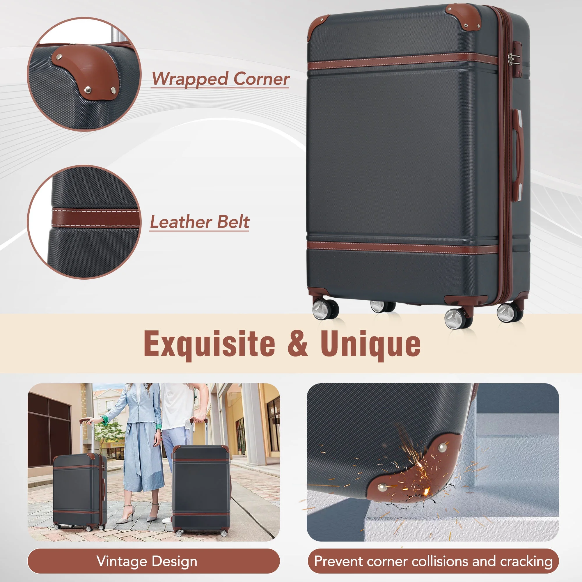 EUROCO 4-Piece Luggage Sets,Hardside Expandable Carry On Suitcase with TSA Lock,Cosmetic Case and Double Spinner Wheels,Lightweight Travel Luggage(20