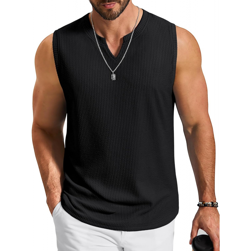 Men's Casual Tank Top V Neck Knit Jacquard