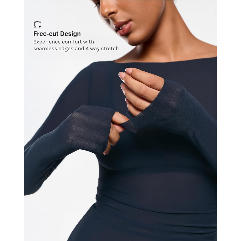Women's Cosnufy Mesh Sheer Long Sleeve Tops See