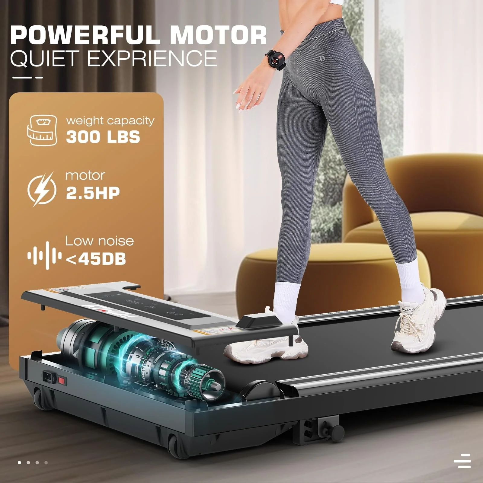 Under Desk Treadmill with Remote Control, LED Touch Screen Treadmill Ultra-Quiet, 300lbs Weight Capacity Walking Pad Treadmill for Home Office,Black