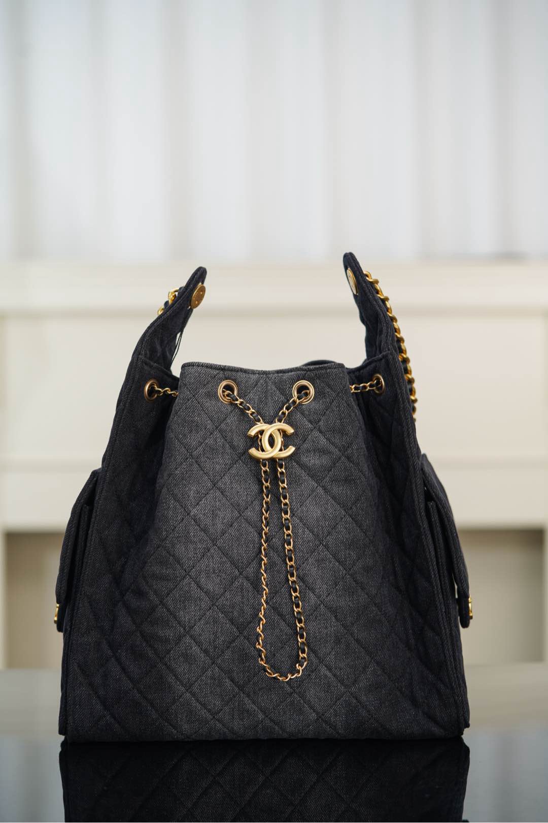 Chanel 25P Hobo Medium Handbag Denim & Gold-Tone Metal Top Quality