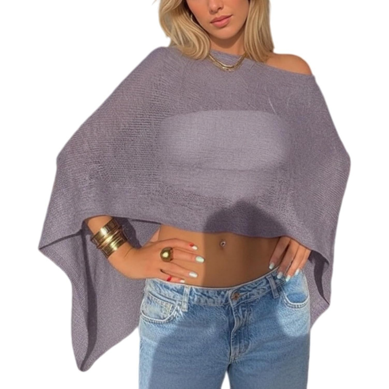 Women Sheer Poncho Top Lightweight Knit Crochet Shrug
