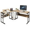 Gymax L-Shaped Computer Desk Drafting Table Workstation w/ Tiltable Tabletop Natural