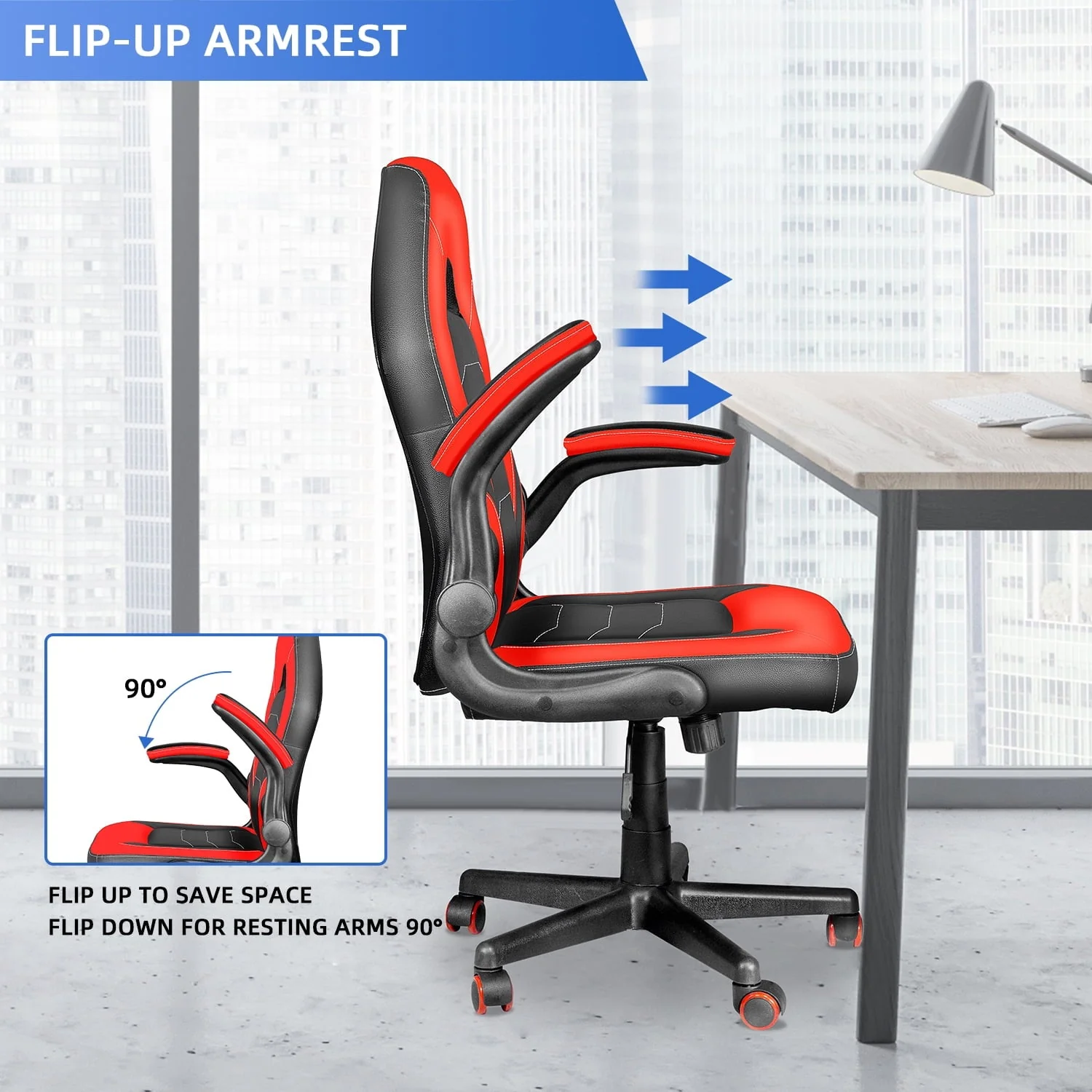 HomeZeer Gaming Chair, Video Game Chairs for Kids, Computer Office Desk Chair with Lumbar Support, Pu Leather Gamer Chair up to 330lb, Red