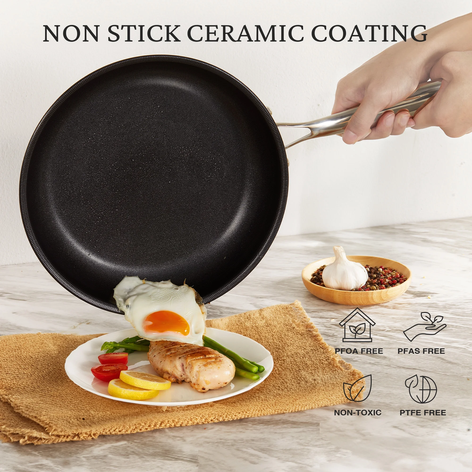 KITEXPERT Nonstick Frying Pans Set, 3 Pcs (8, 10, 12