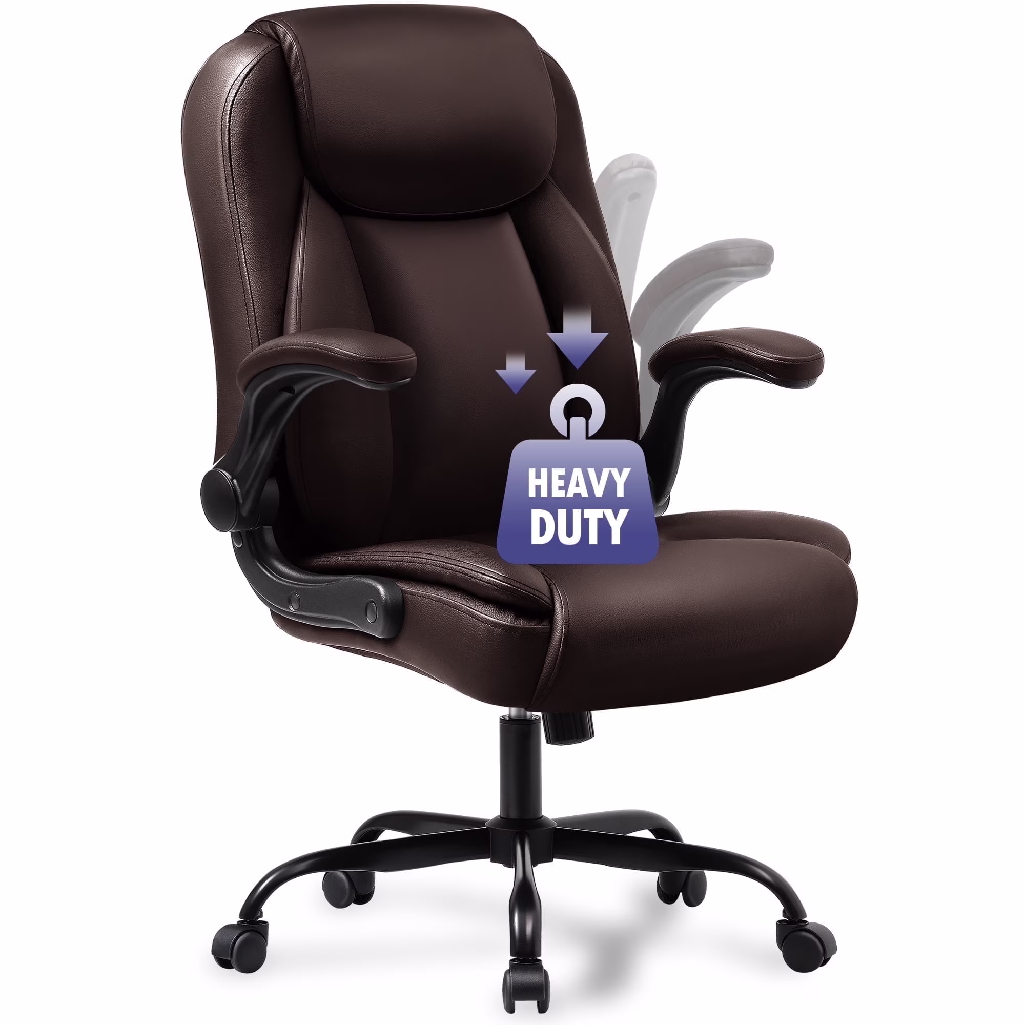 NEO CHAIR Executive Office Chair, Ergonomic High back Cushioned, Wide Leather Seat 8 Hours Heavy Duty Design, Flip Up Armrest Computer Desk Chair, Black