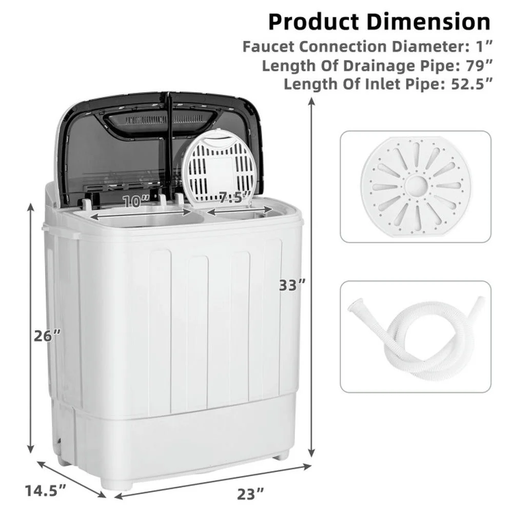 Kadyn Washer, Laundry Washing Machine,8 Lbs Compact Mini Twin Tub Washing Spiner Machine for Home and Apartment