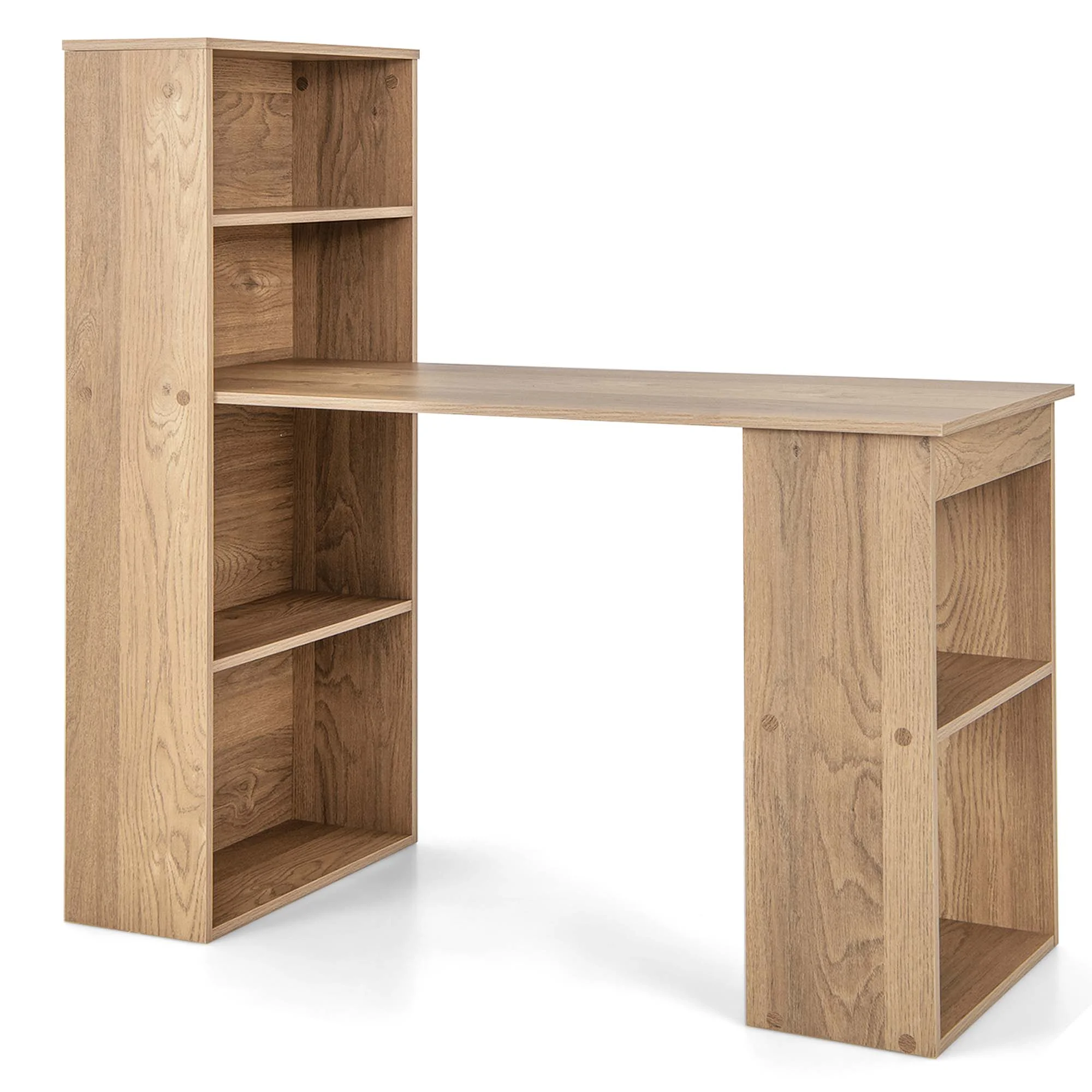Costway Computer Desk Writing  Workstation Office 6-Tier Storage Shelves Natural