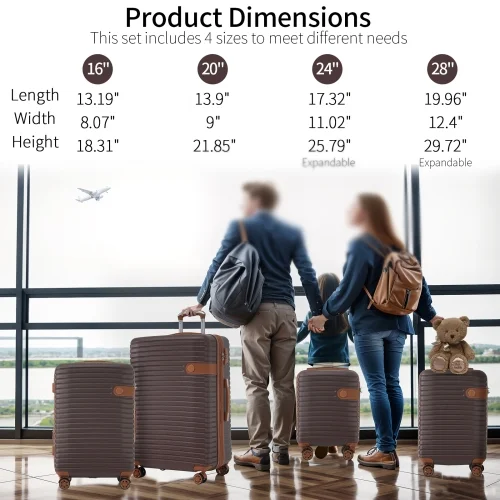 4 Piece Luggage Set Suitcase Set, ABS Hard Shell Lightweight Expandable Travel Luggage with 4 Packing Cubes, TSA Lock, Spinner Wheels for Men Women(16/20/24/28), Black