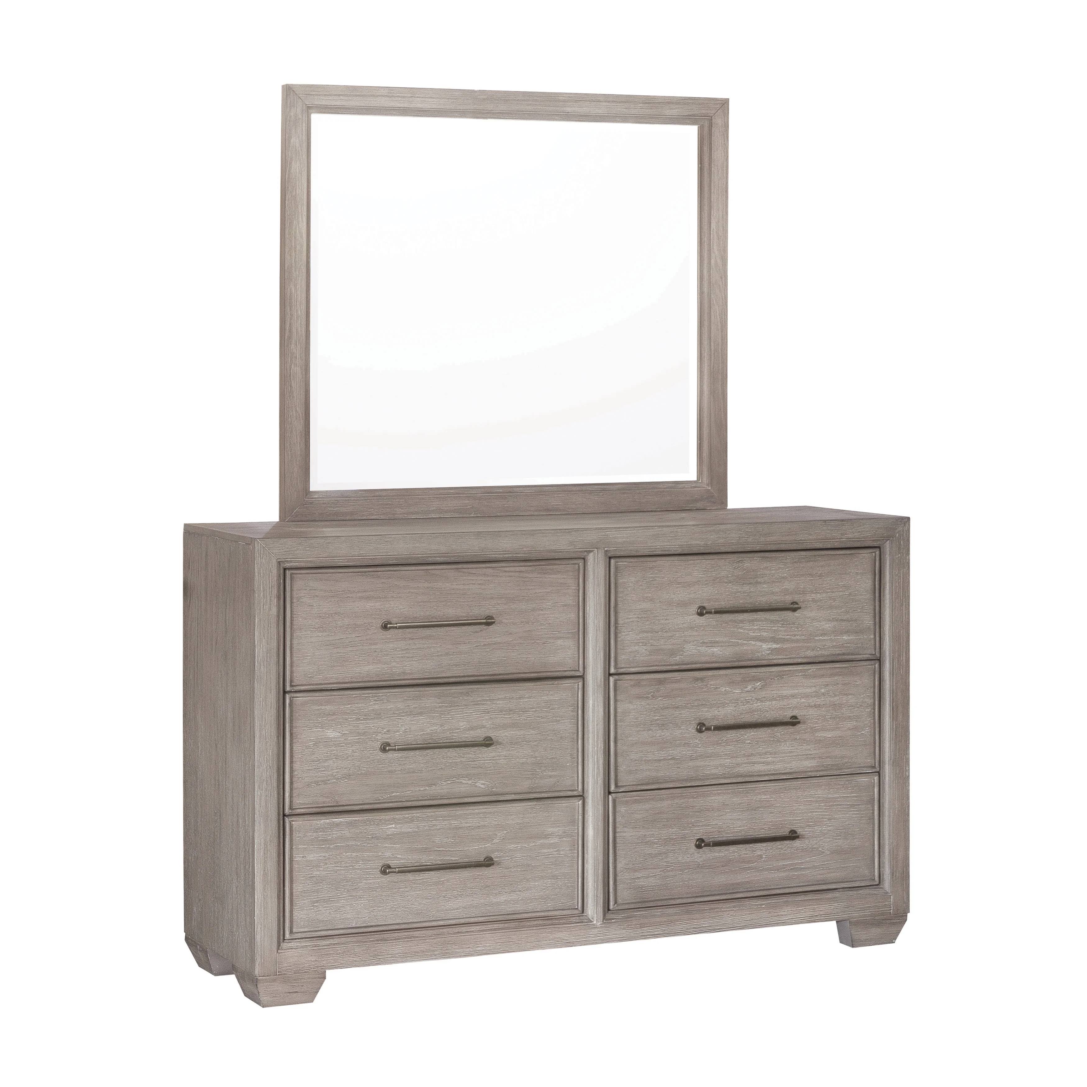 Ennesley Gray Wood Bedroom Set with Upholstered Panel King Bed, Dresser, Mirror, 2 Nightstand, and Chest
