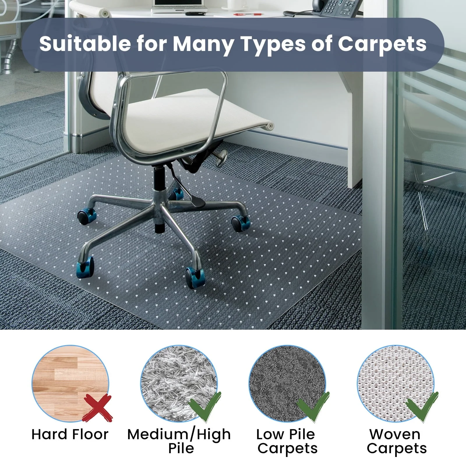 HOMWOO Office Chair Mat for Carpet Floor, Computer Desk Chair Mat for Low/Medium Pile Carpet, 36