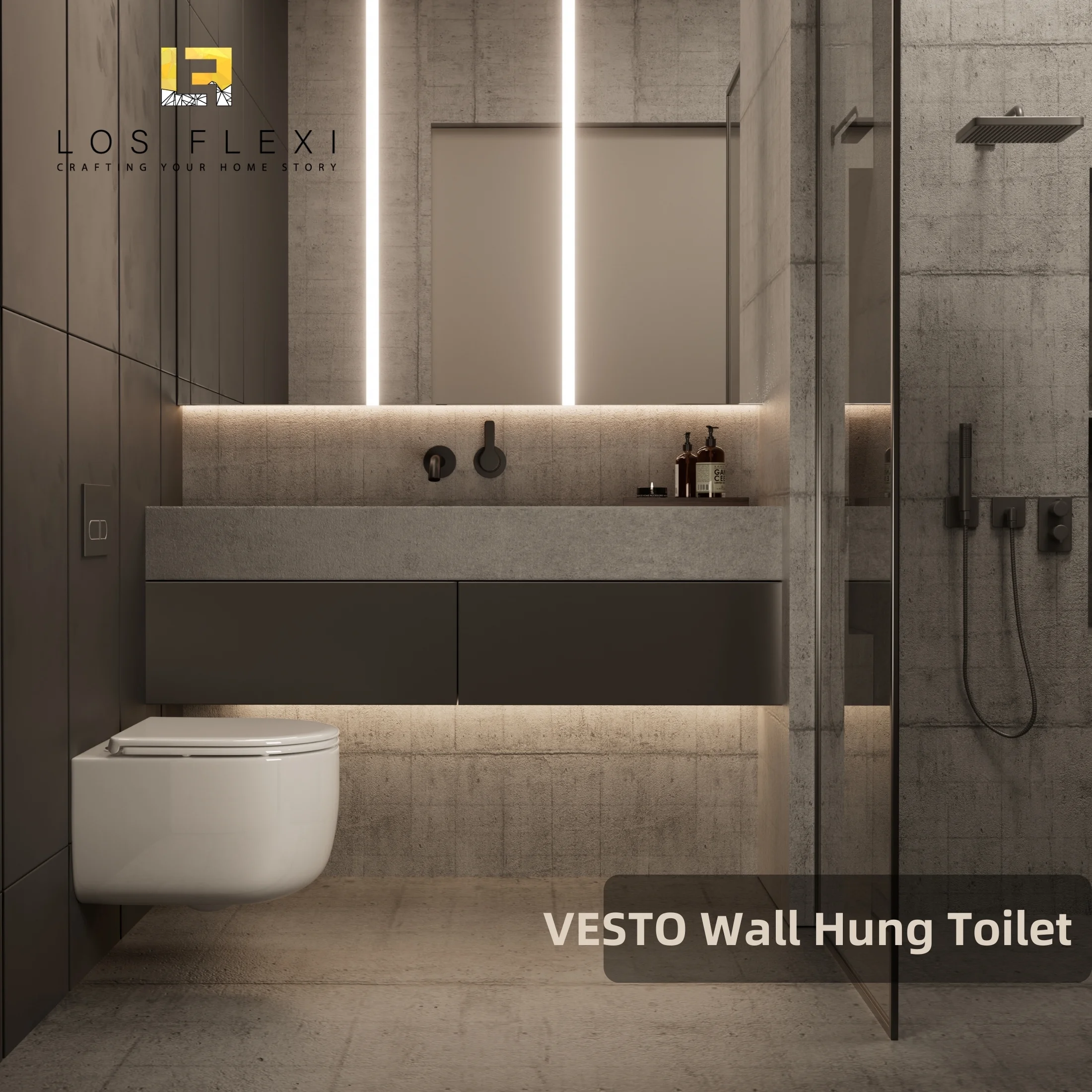 Los Flexi Compact Wall-Mount Toilet Set - Round Bowl, In-Wall Tank, Tornado Flush, Actuator Plate Included