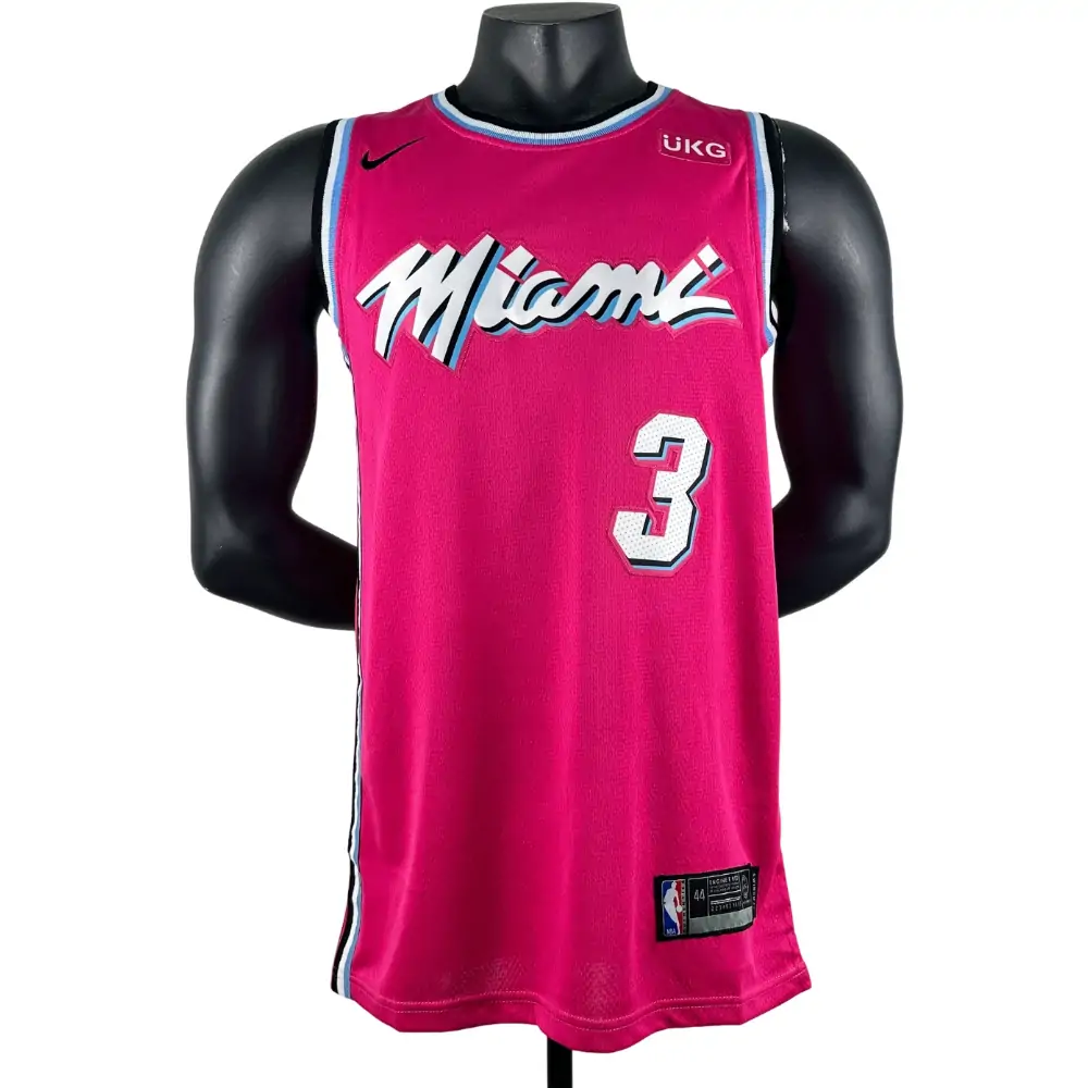 Embroidered Miami Heat Crew Neck Pink #3 Dwyane Wade