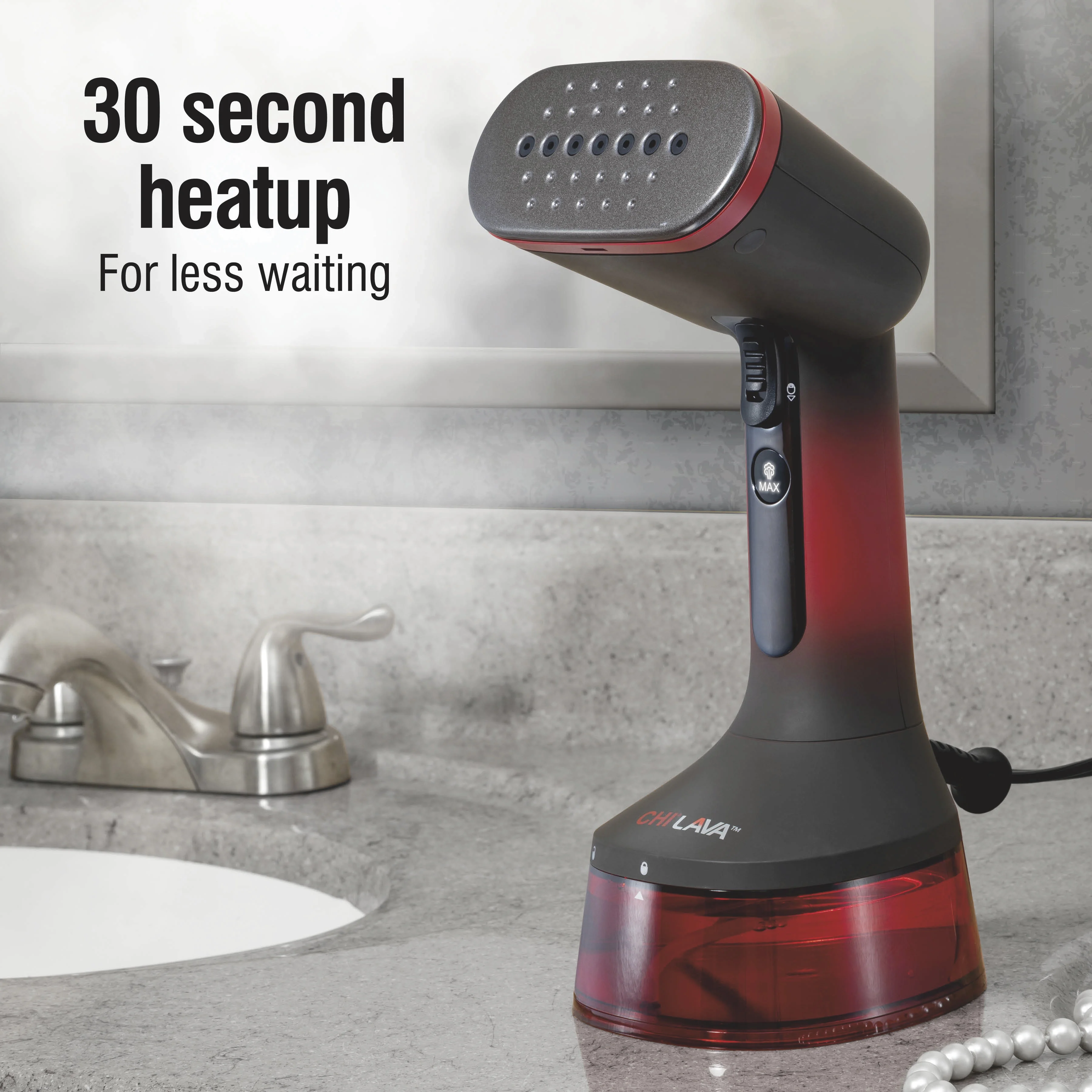 CHI LAVA Ceramic Plate Garment Steamer for Clothes with Fabric Brush, 2 Steam Modes, 1600 Watts, Red