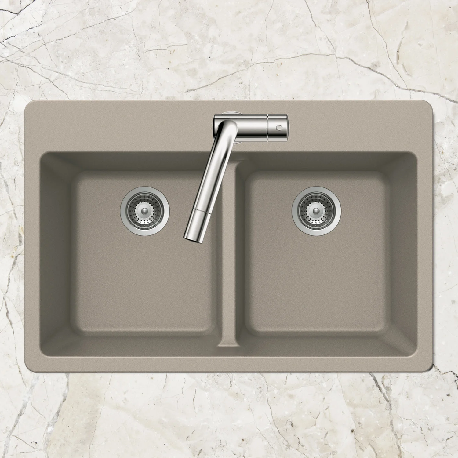 Houzer M-200 CLOUD Quartztone Series Granite Topmount 50/50 Double Bowl Kitchen Sink, White