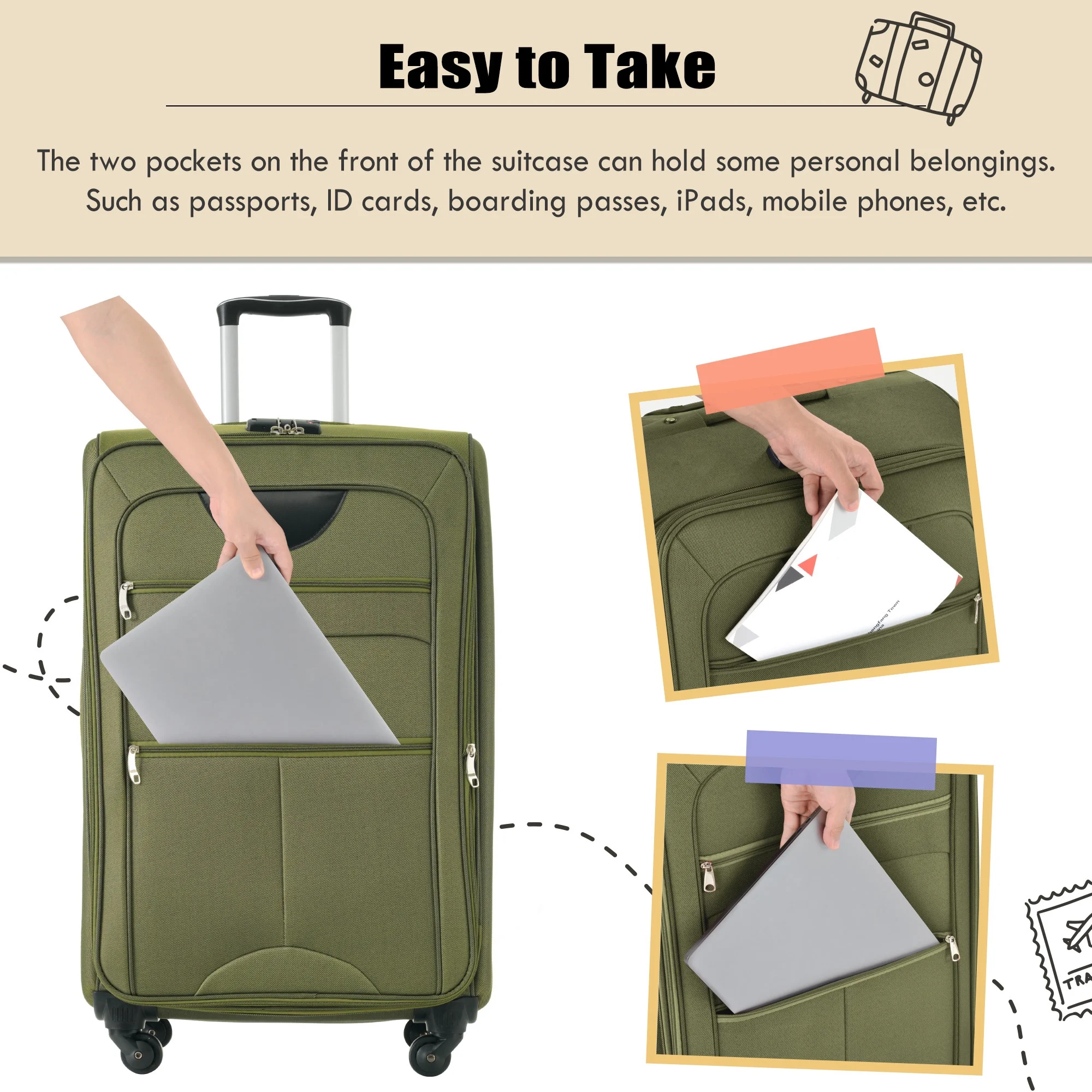 EUROCO 3 Piece Softside Luggage Set,Expandable Suitcase Set with TSA Lock and Spinner Wheels,Lightweight Suitcase for Men Women(20