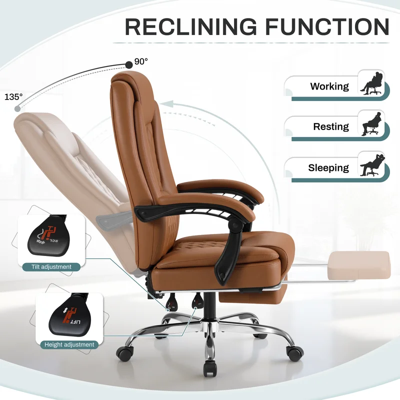 Homall Home Office Chair Adjustable Executive Leather Chair With Arms Ergonomic High Back Cushion Lumbar Back Support Computer Desk Chair,Black