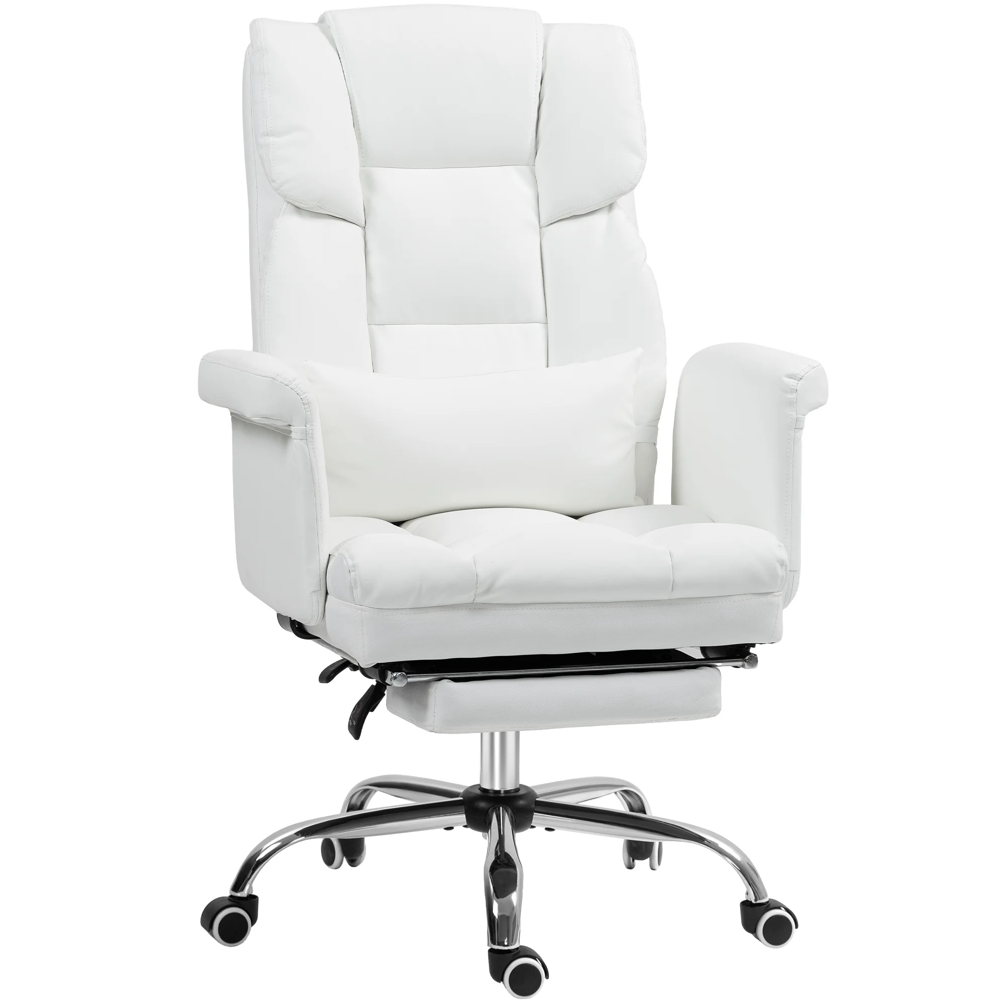 HOMCOM Executive Office Chair with Footrest and Lumbar Support, PU Leather Office Desk Chair, Ergonomic, Reclining and Swivel Chair, Black