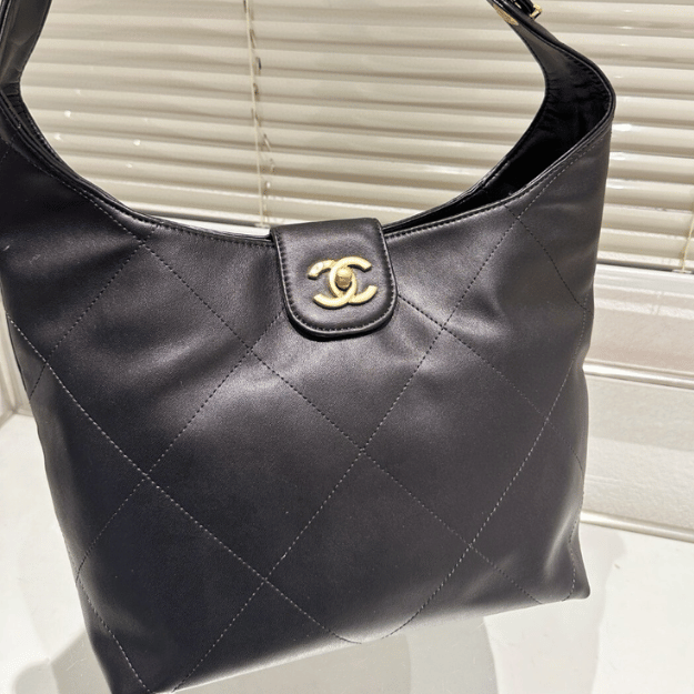 Chanel 25P Hippie Hobo Bag Black 9.8 Inches